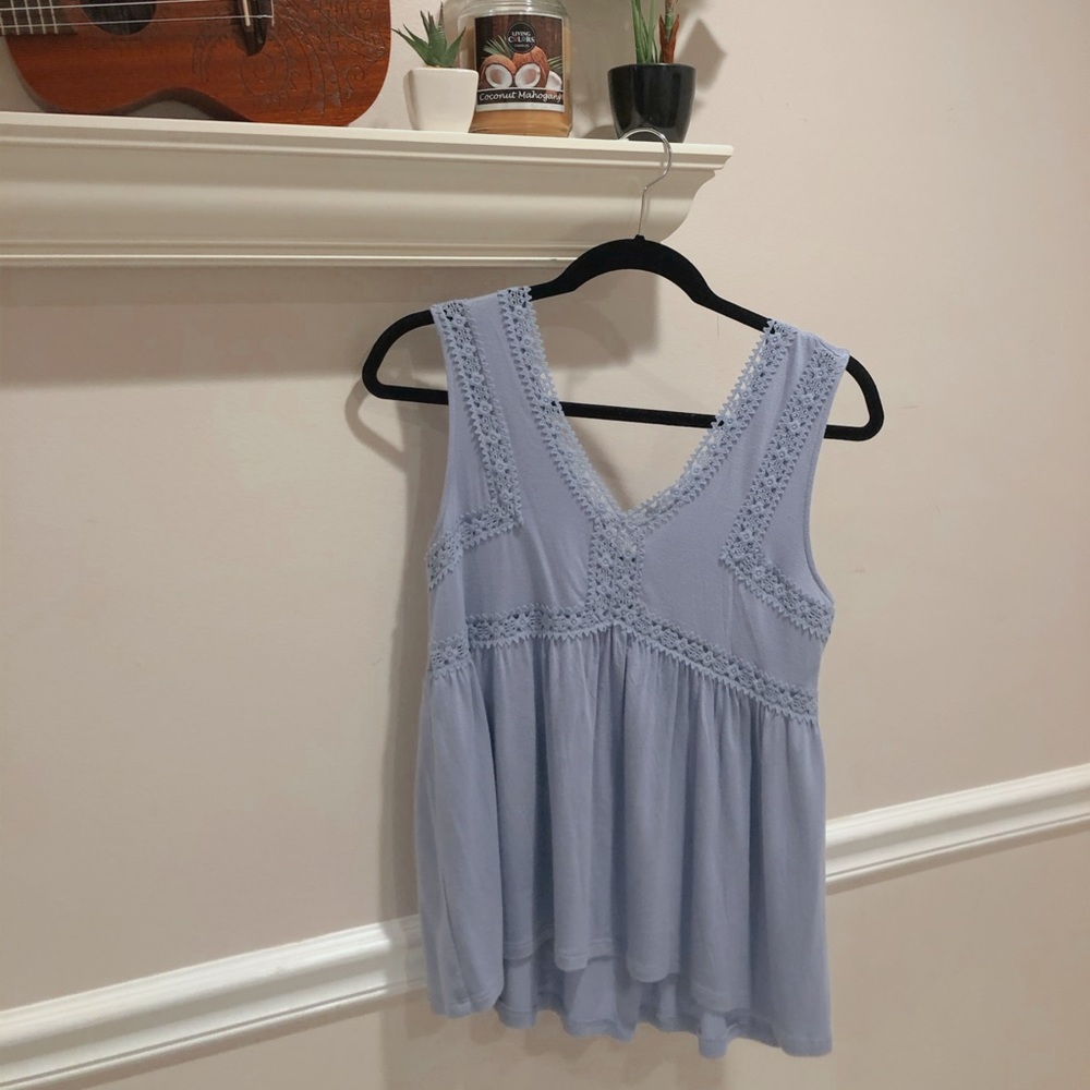 Light blue/purple crochet lace tank